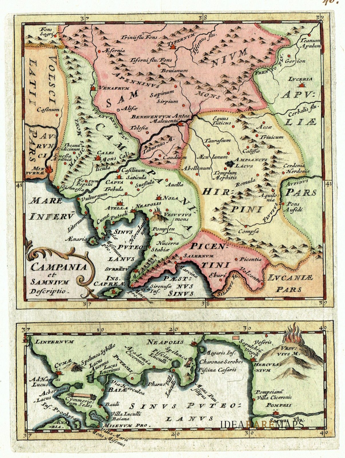 Rara Carta Antica della Campania con Napoli e il Vesuvio Idea Rare Maps
