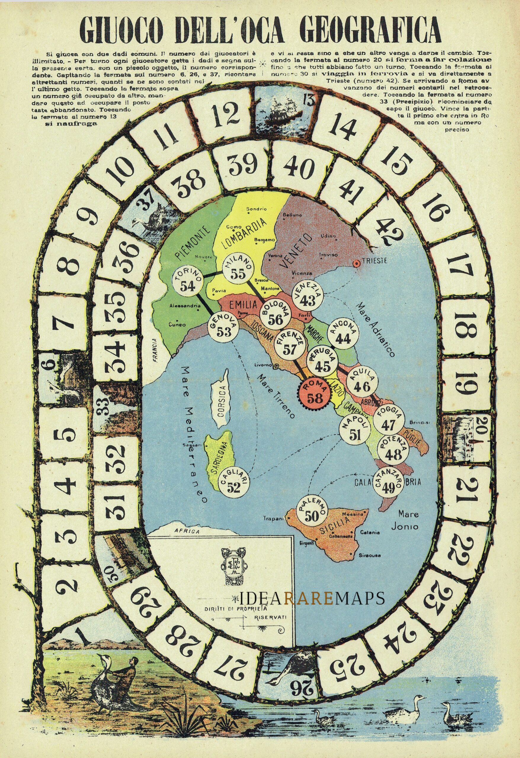 Italia] Giuoco Dell'Oca Geografica - Idea Rare Maps