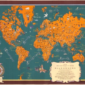 Carte des cinq parties du monde ou planisphère Realise selon la projection de Mercator … Pour former un système de géographie qui représente l’état actuel de toutes les nations.